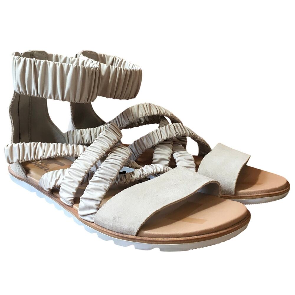 Sorel Ella II Crossover Sandal Tan Taupe Womens 10 Leather Strap Flat Gladiator